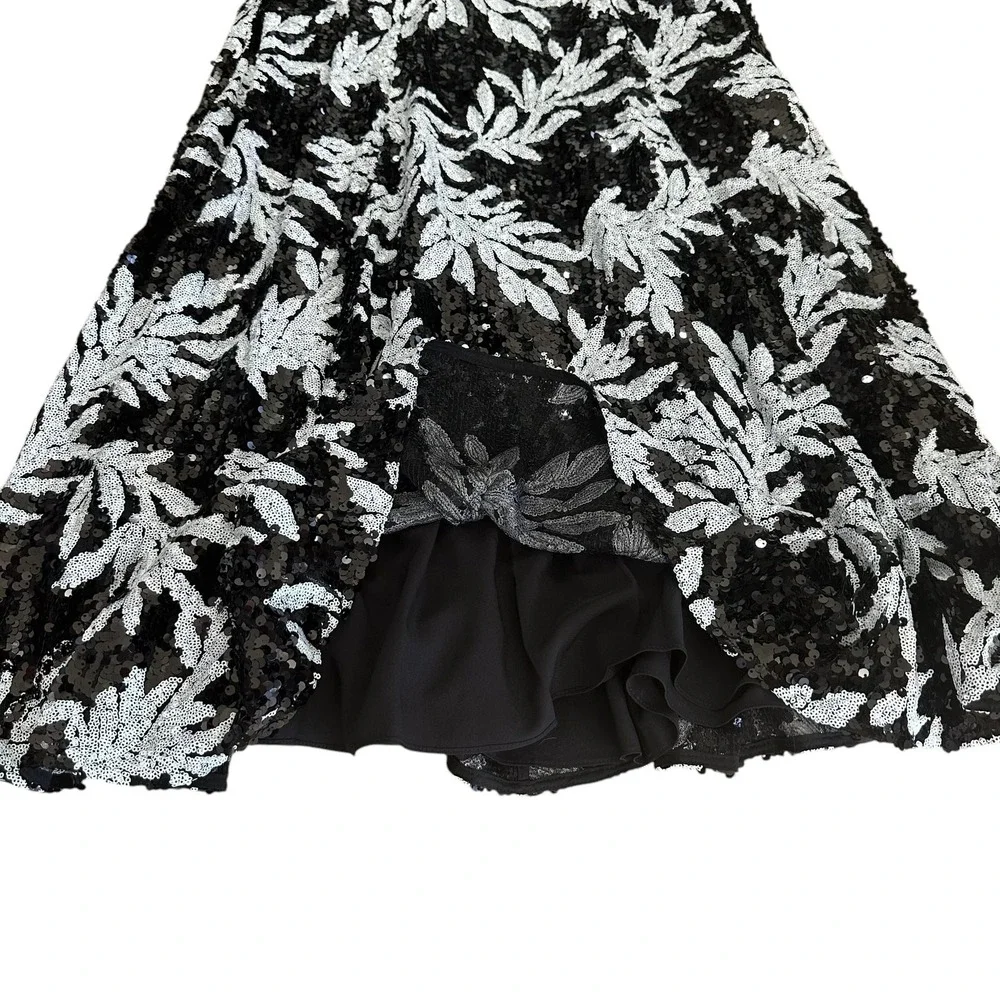 JAY GODFREY BLACK & WHITE FLORAL SEQUIN MAXI Body-con Sz:2 Ret$495 NWT*CLEARANCE